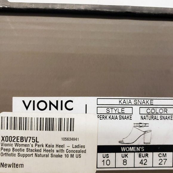 NIB Vionic Leather Snake Stacked Heel Peep Toe Slingback Bootie Women's … - Picture 10 of 10